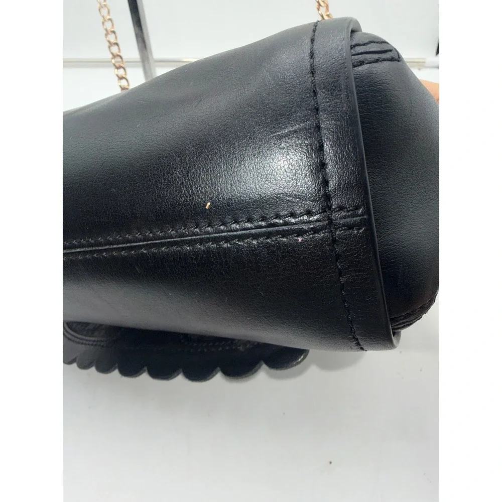 Kate Spade Black Scalloped Leather Crossbody Bag Gold Chain Strap Turn Lock
